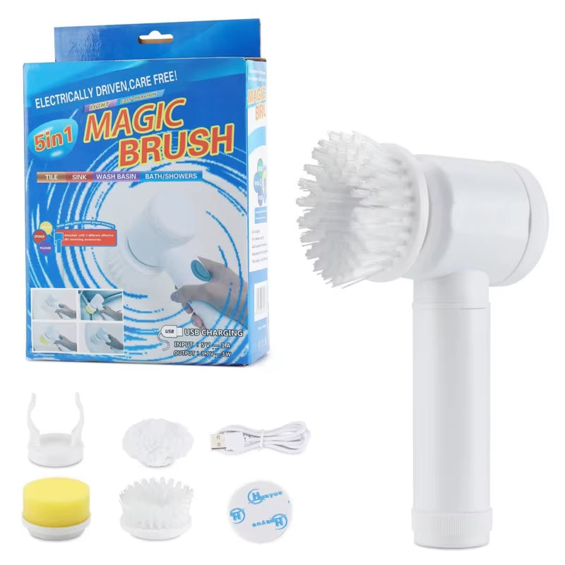 5 In1 Electric Cleaning Brush Set Manual Sponge Multi-Functional Cleaning Drill Brushes for Kitchen Bathroom Toilet Rechargeable