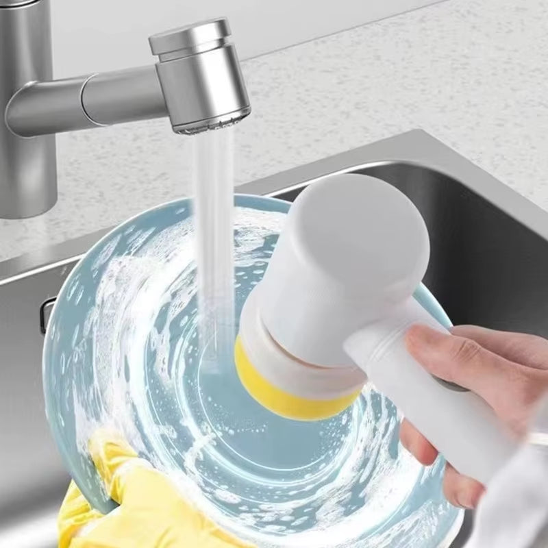5 In1 Electric Cleaning Brush Set Manual Sponge Multi-Functional Cleaning Drill Brushes for Kitchen Bathroom Toilet Rechargeable