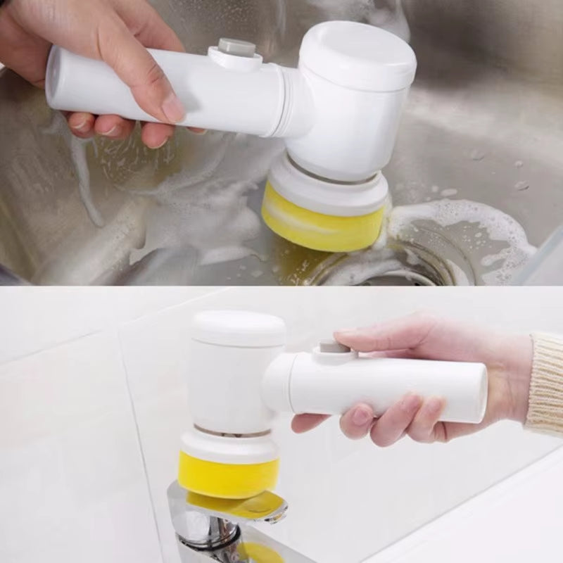 5 In1 Electric Cleaning Brush Set Manual Sponge Multi-Functional Cleaning Drill Brushes for Kitchen Bathroom Toilet Rechargeable